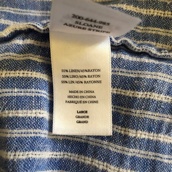 Rails Sloane Linen Blue Azure Stripe Front Tie Top Shirt Women's Size Large - Picture 11 of 14